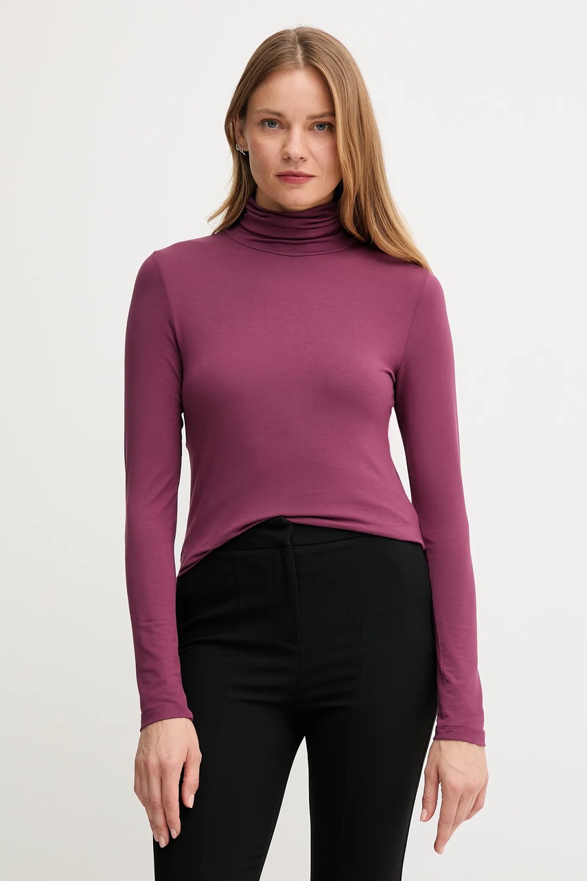 United Colors of Benetton longsleeve culoarea roz, cu guler, 3Z12D2010