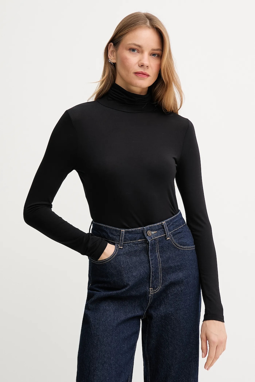 United Colors of Benetton longsleeve culoarea roz, cu guler, 3Z12D2010
