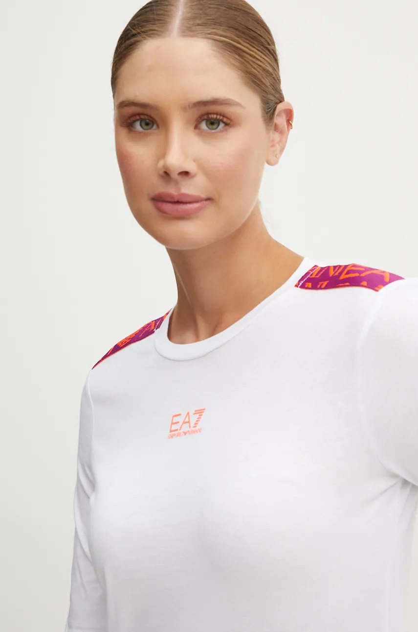 

Памучна блуза с дълги ръкави EA7 Emporio Armani в бяло TJLOZ.6DTT16, Бял
