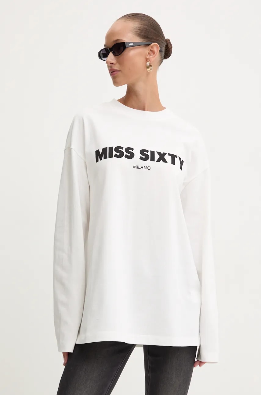 Miss Sixty longsleeve din bumbac culoarea alb, 6L3SJ3770000