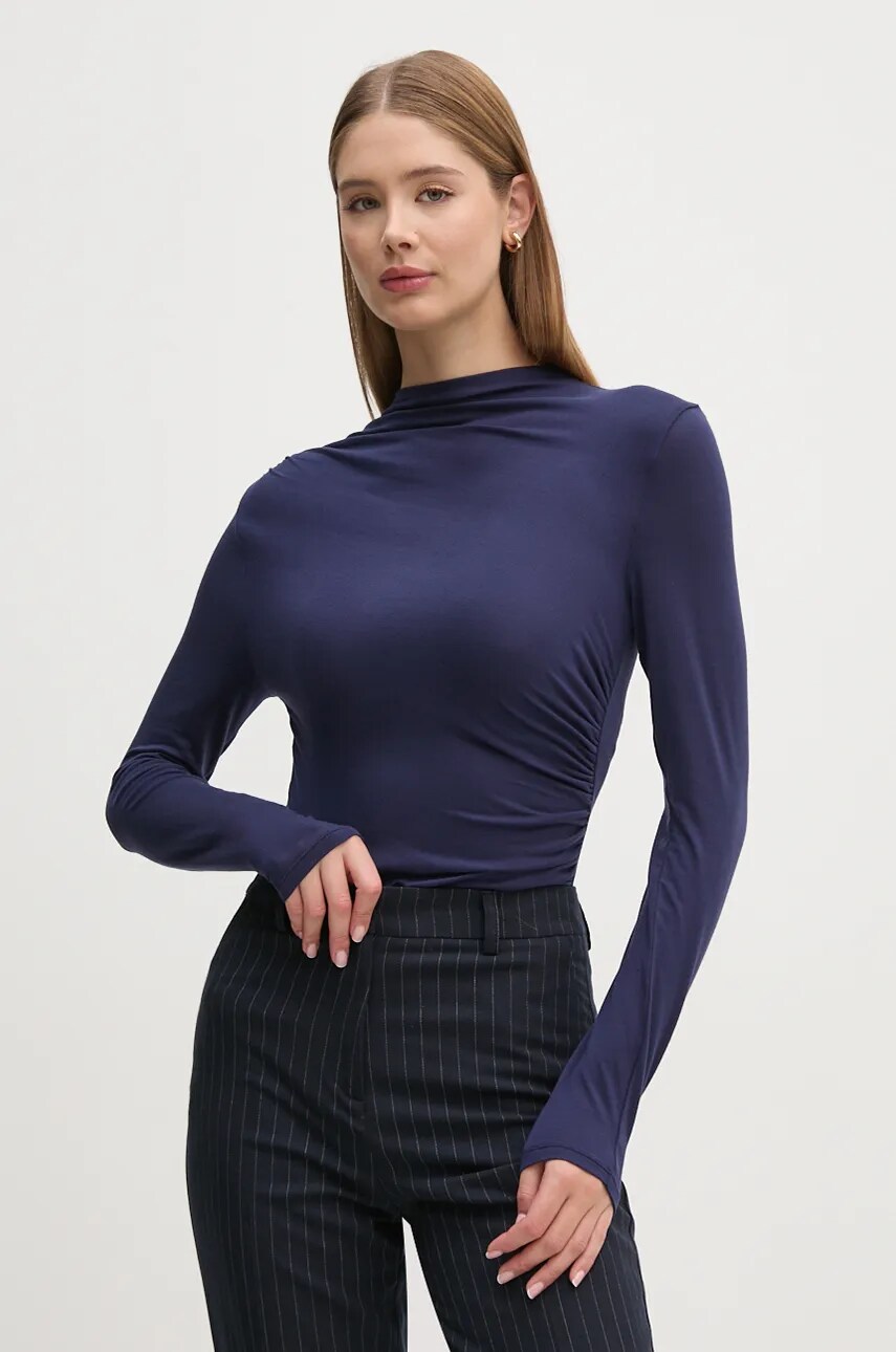 United Colors of Benetton longsleeve femei, culoarea albastru marin, cu turtleneck, 32AVD108J