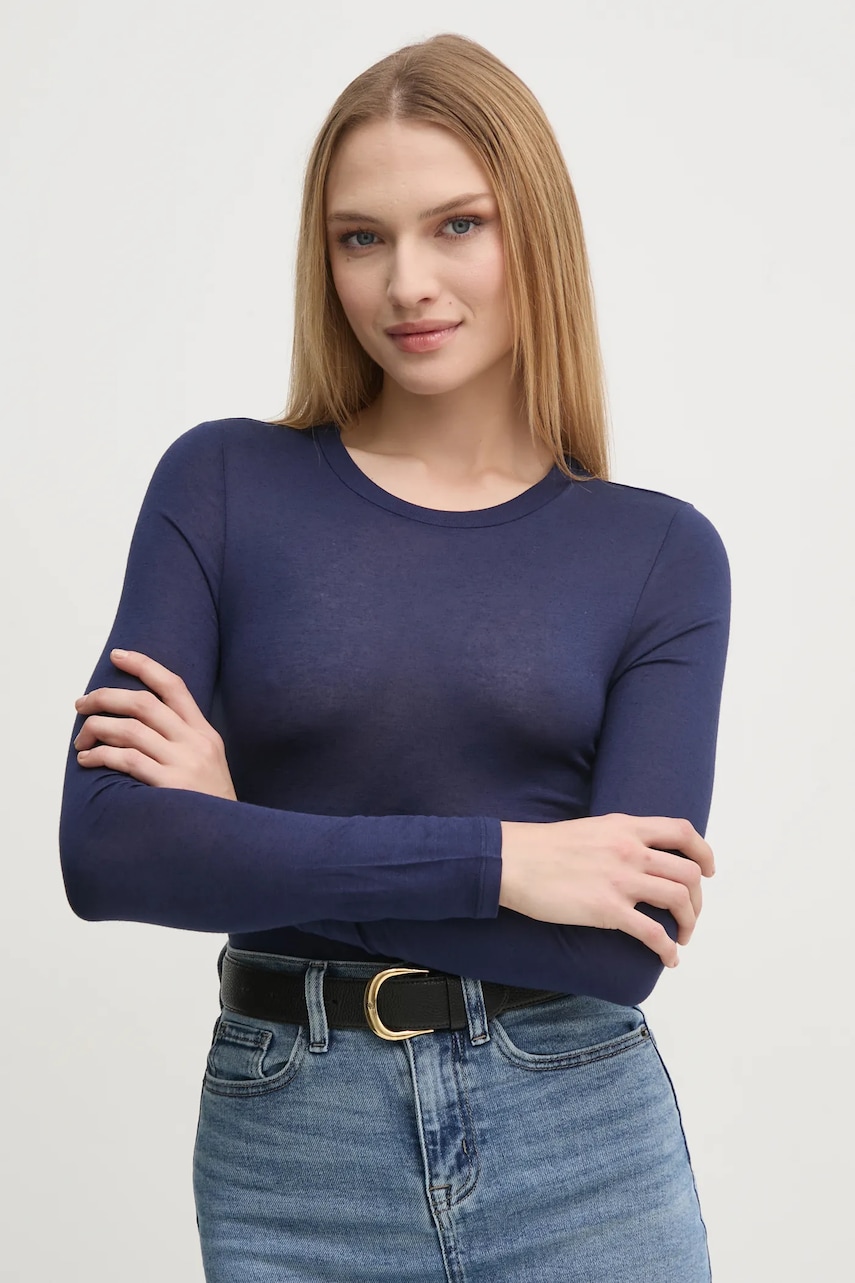 United Colors of Benetton longsleeve din amestec de casmir culoarea albastru marin, 3R0KD108H