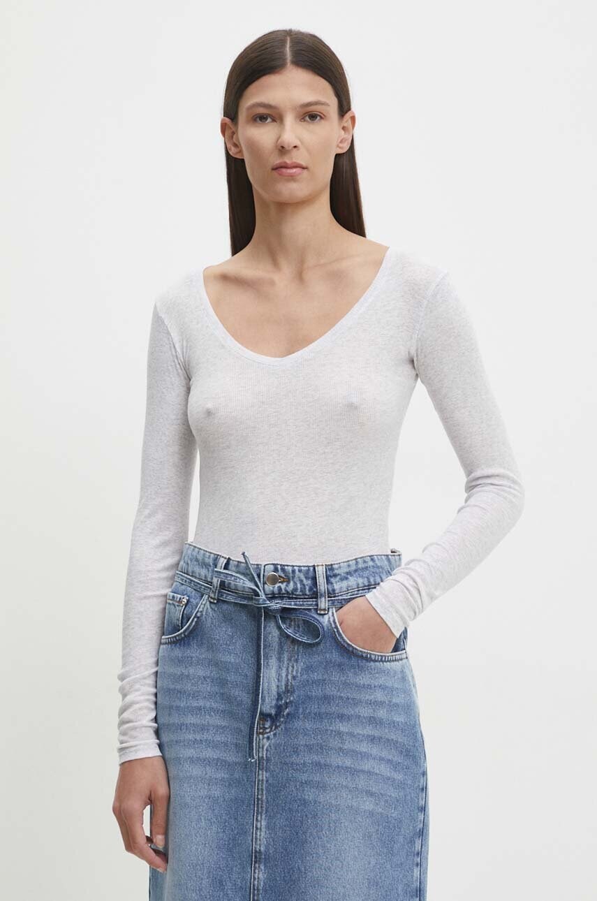 American Vintage longsleeve din bumbac culoarea gri, MAS02DH24