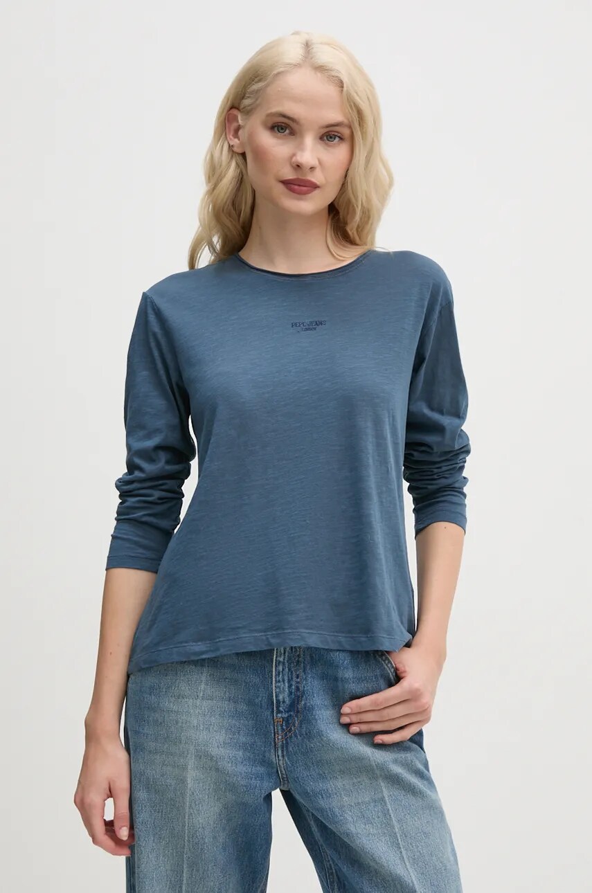 Pepe Jeans longsleeve din bumbac FLOREN culoarea albastru marin, PL505954