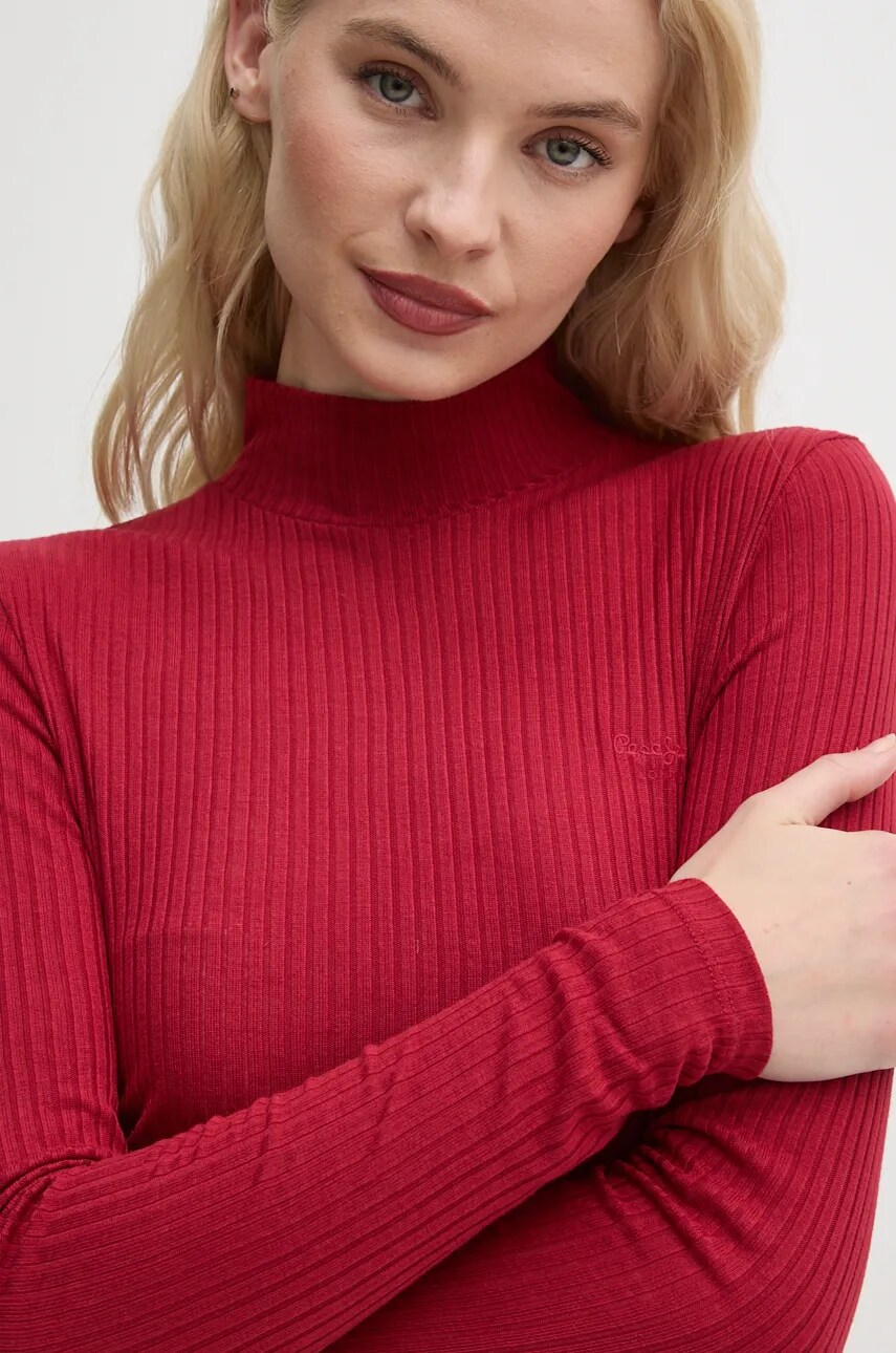 Pepe Jeans longsleeve FLORY femei, culoarea rosu, cu guler, PL505978