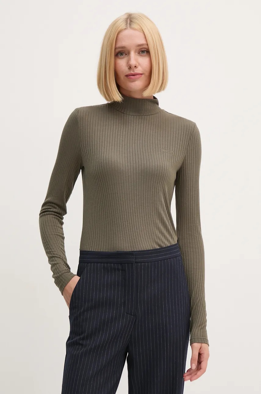 Pepe Jeans longsleeve FLORY femei, culoarea verde, cu guler, PL505978