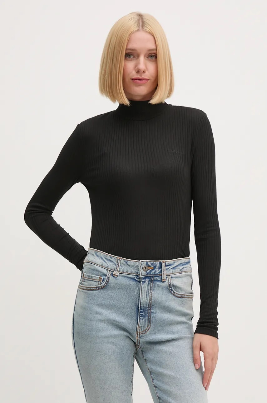 Pepe Jeans longsleeve FLORY femei, culoarea negru, cu guler, PL505978