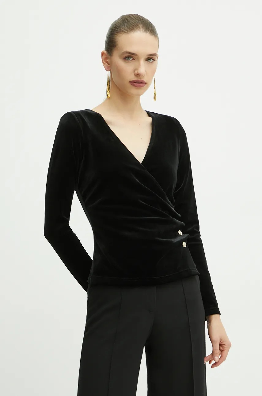 

Кадифена блуза Marciano Guess PAM в черно с изчистен дизайн 4BGP09 6273A, Черен