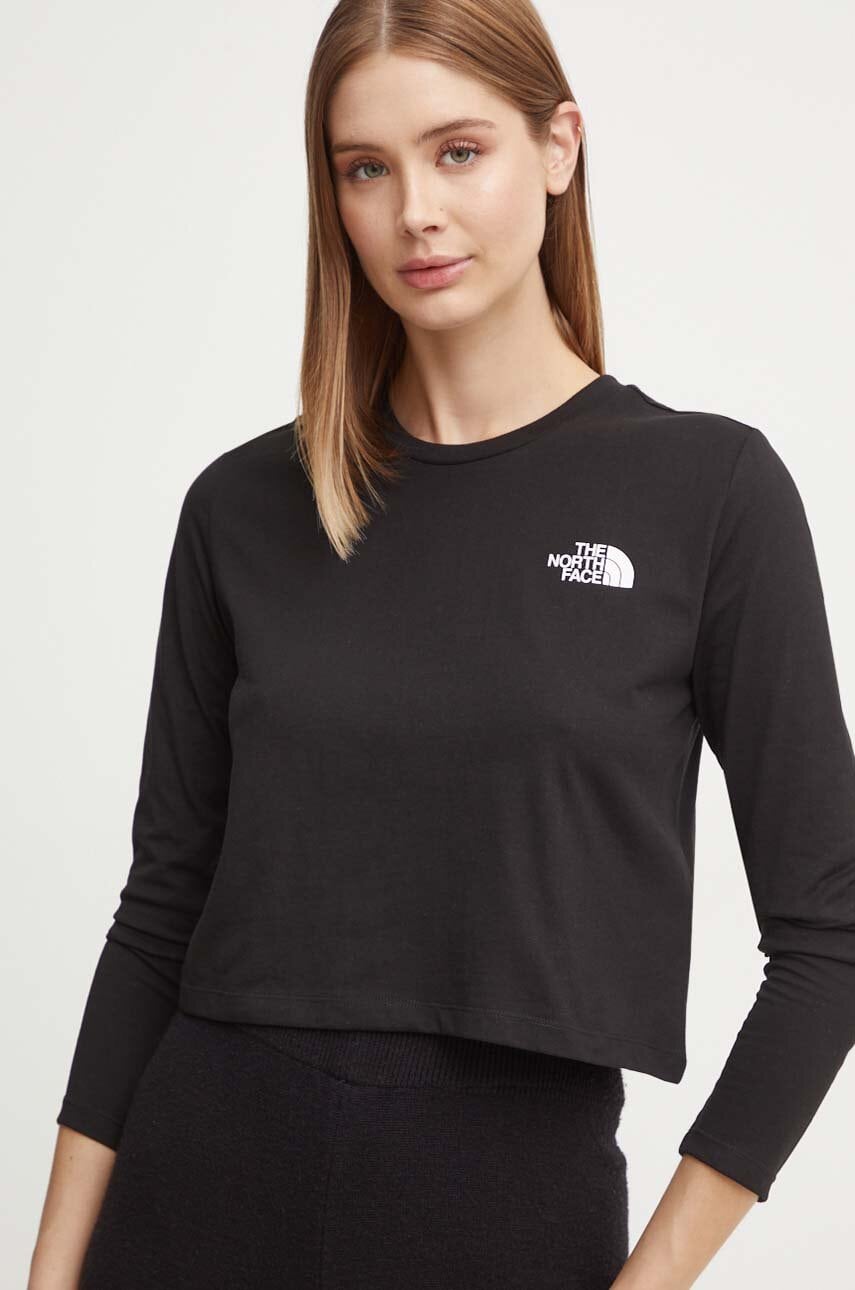The North Face longsleeve L/S Simple Dome Crop Tee femei, culoarea negru, NF0A89FKJK31