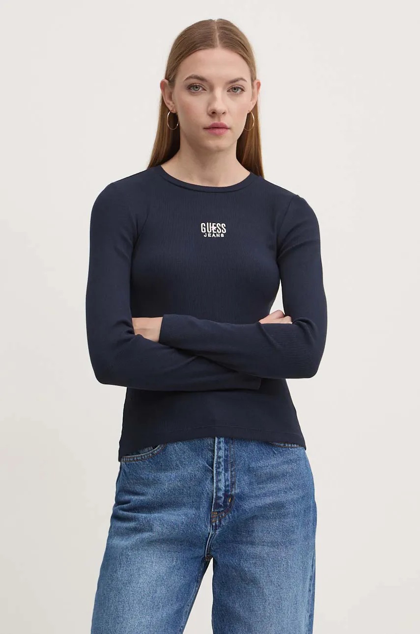 

Блуза с дълги ръкави Guess Jeans в тъмносиньо W4BI59 KA0H1, Тъмносин
