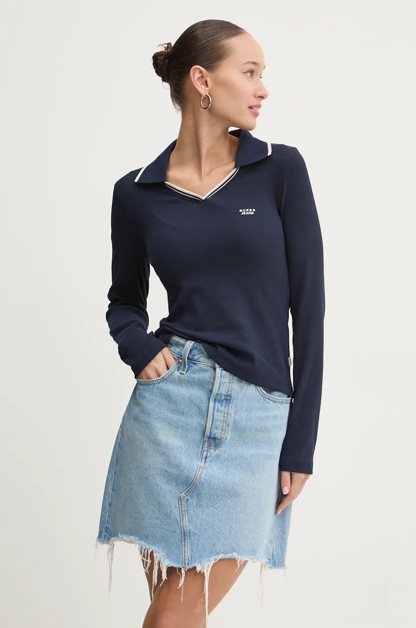 

Блуза с дълги ръкави Guess Jeans в тъмносиньо W4BP49 KA0H1, Тъмносин