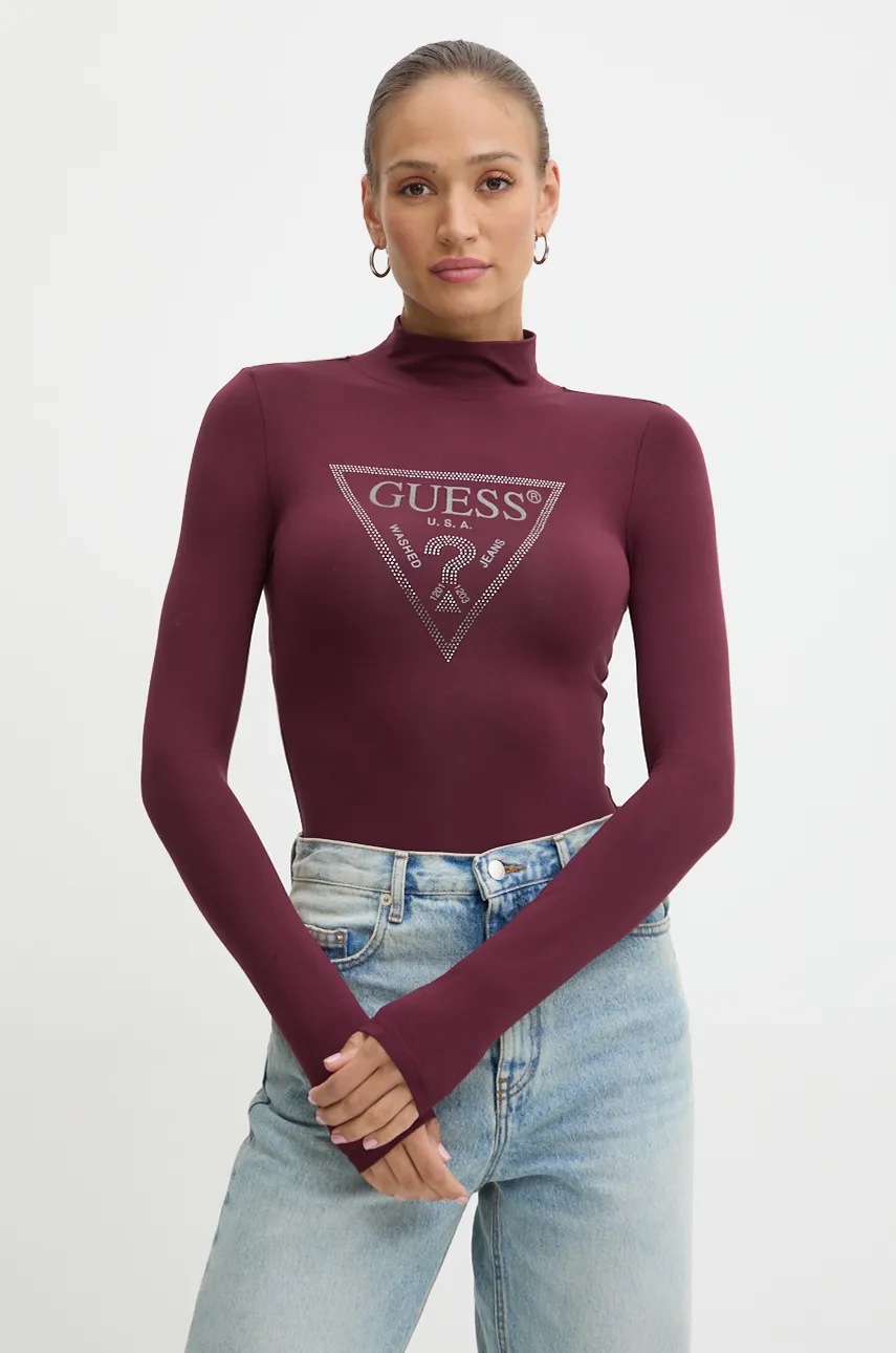 

Боди Guess EVELYN дамско в бордо с ниско поло W4BP08 K68D2