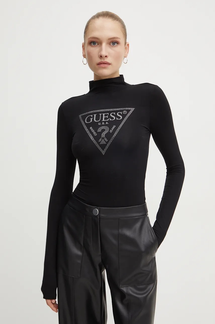 

Боди Guess EVELYN дамско в черно с ниско поло W4BP08 K68D2, Черен