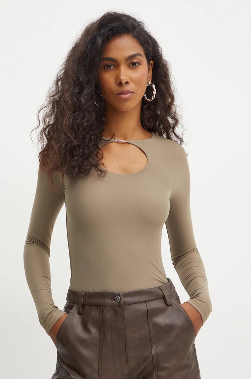 

Блуза с дълги ръкави Guess AMIRA в кафяво W4BP09 KCDE0, Кафяв