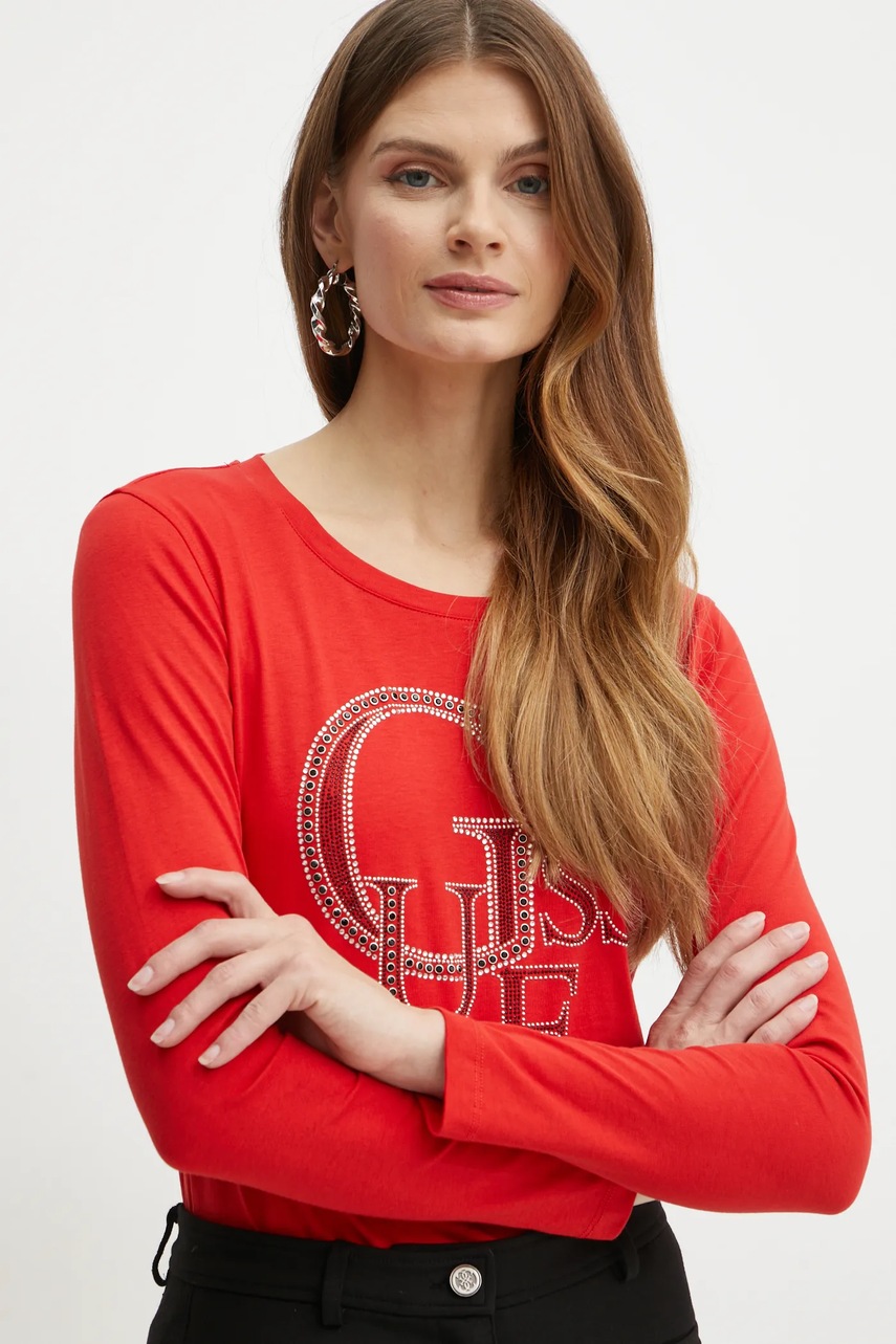 

Памучна блуза с дълги ръкави Guess в червено W4BI29 I3Z14, Червен