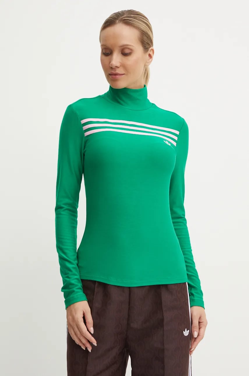 adidas Originals longsleeve Longsleeve 3S Tee femei, culoarea verde, cu turtleneck, JN8314 adidas Originals longsleeve Longsleeve 3S Tee femei, culoarea verde, cu turtleneck, JN8314