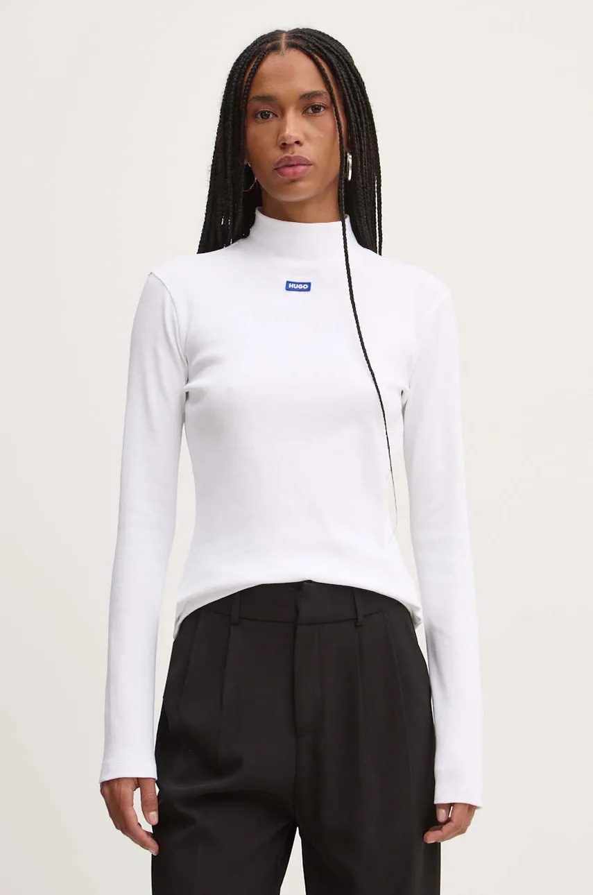 Hugo Blue longsleeve femei, culoarea alb, cu turtleneck, 50525318