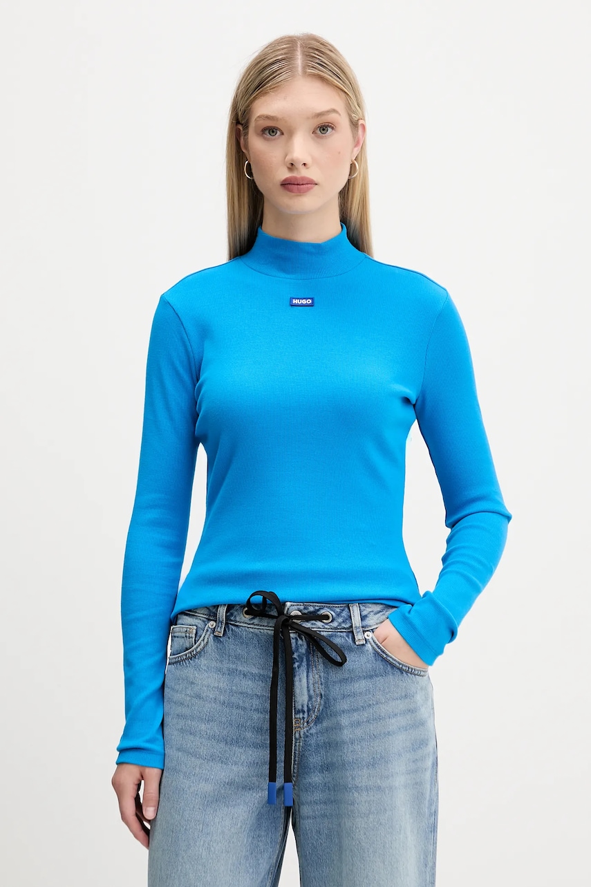 Levně Tričko s dlouhým rukávem Hugo Blue Easy Longsleeve_B dámské, fialová barva, s pologolfem, 50525318