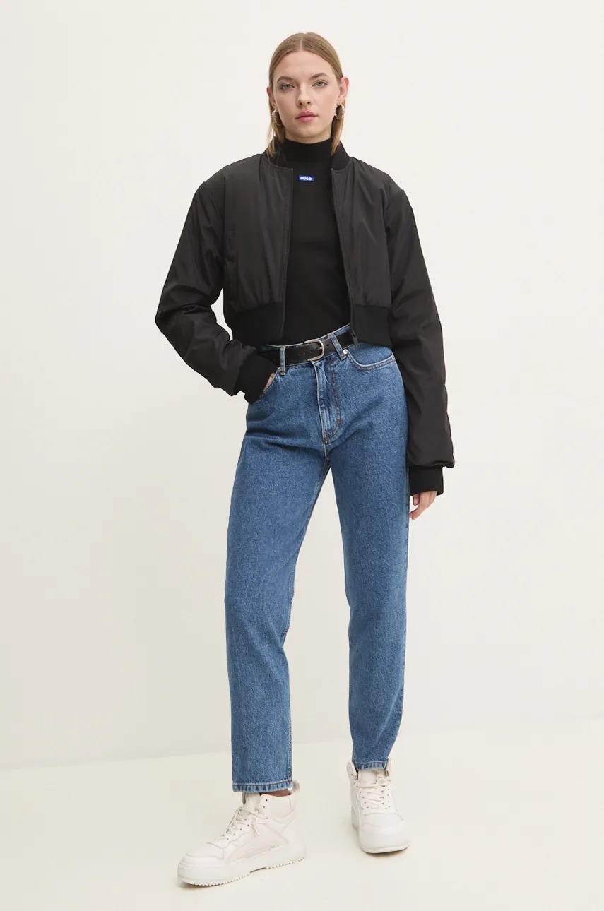 Лонгслив Hugo Blue женский цвет чёрный с полугольфом 50525318