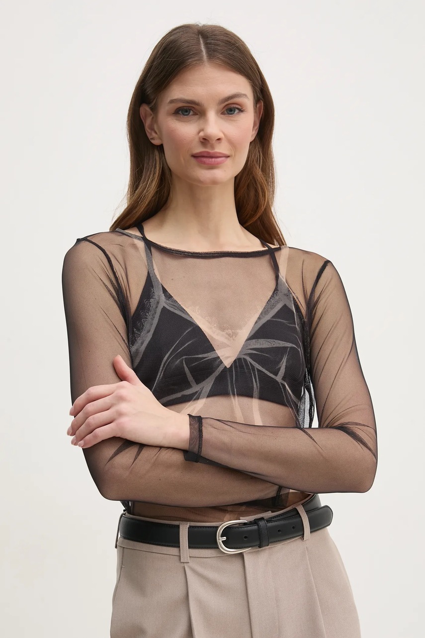 Sisley bluză femei, culoarea negru, cu imprimeu, 39ZHL106P