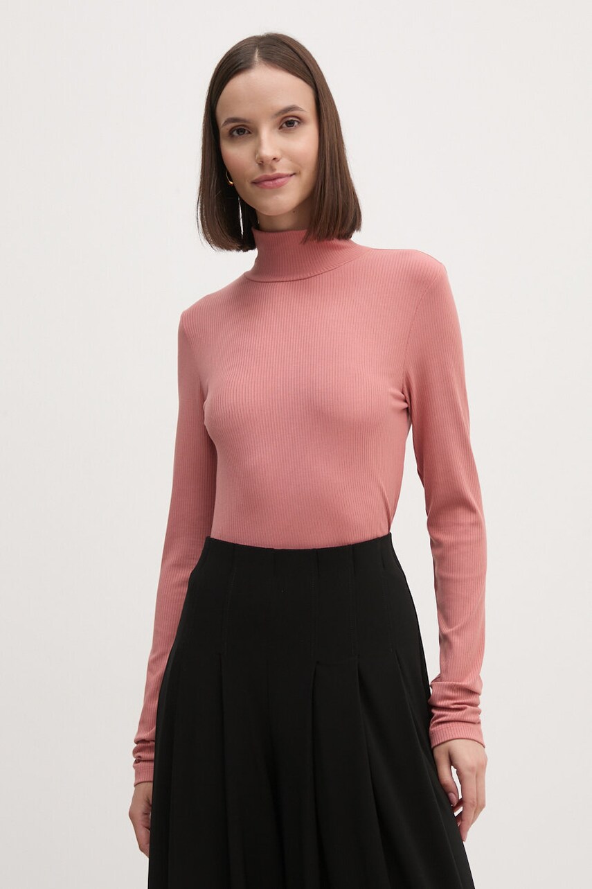 Levně Tričko s dlouhým rukávem Calvin Klein růžová barva, s pologolfem, K20K207747
