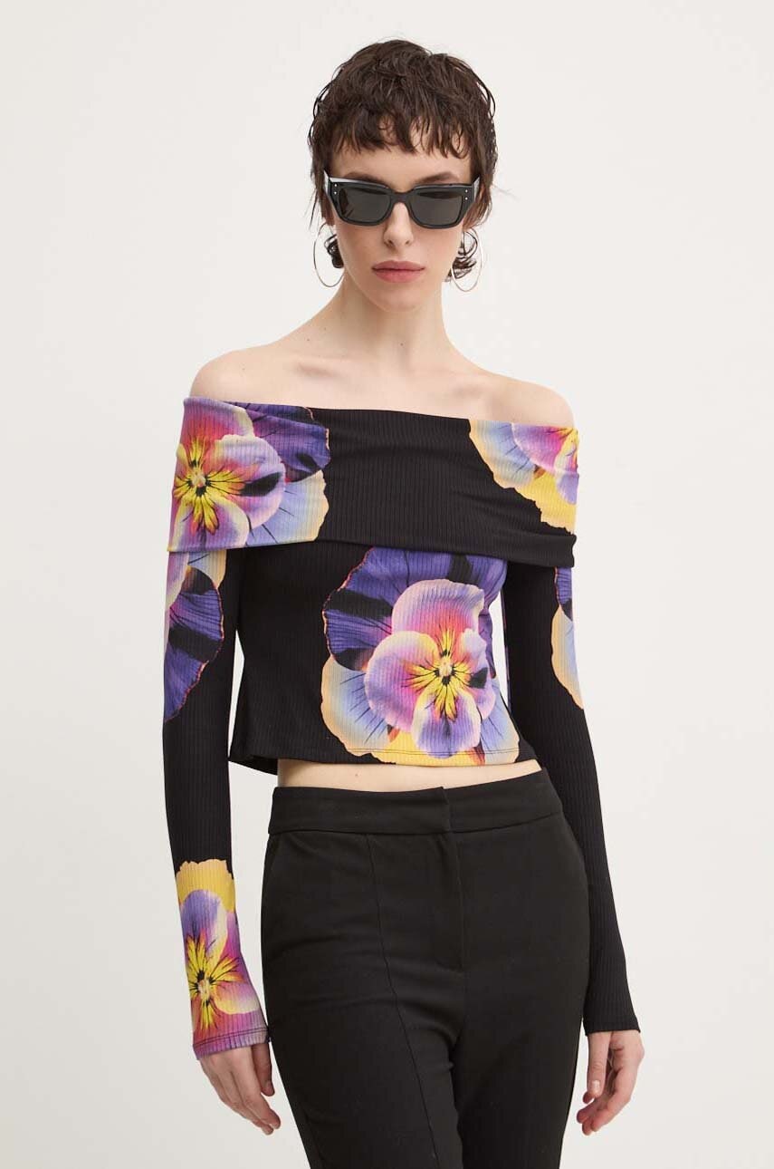 Desigual longsleeve PENSEE femei, culoarea negru, decolteu spaniol, 24WWTK92 Desigual longsleeve PENSEE femei, culoarea negru, decolteu spaniol, 24WWTK92