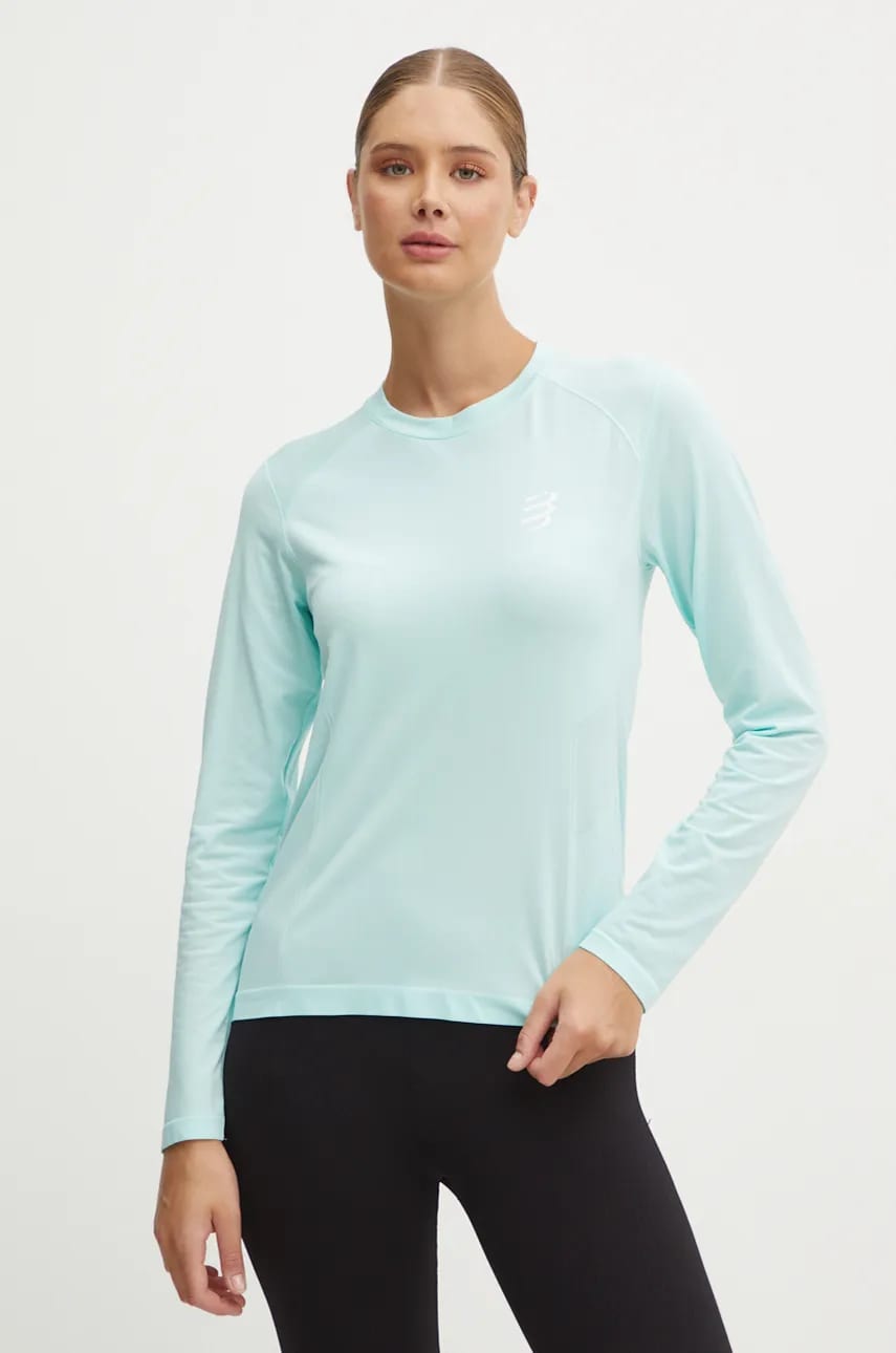 Compressport longsleeve pentru alergare Performance culoarea turcoaz, ATSW4955 Compressport longsleeve pentru alergare Performance culoarea turcoaz, ATSW4955