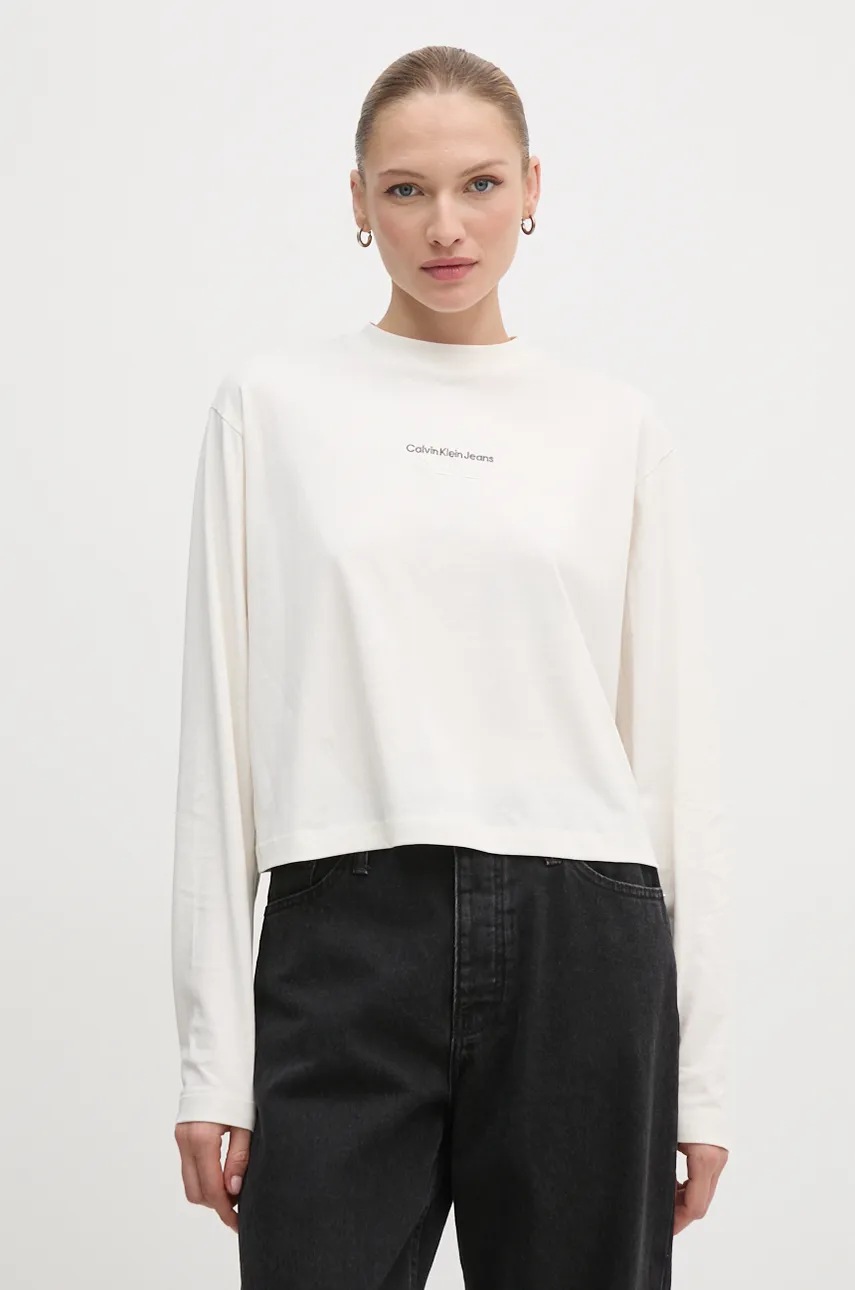 

Памучна блуза с дълги ръкави Calvin Klein Jeans в бежово J20J224200, Бежов