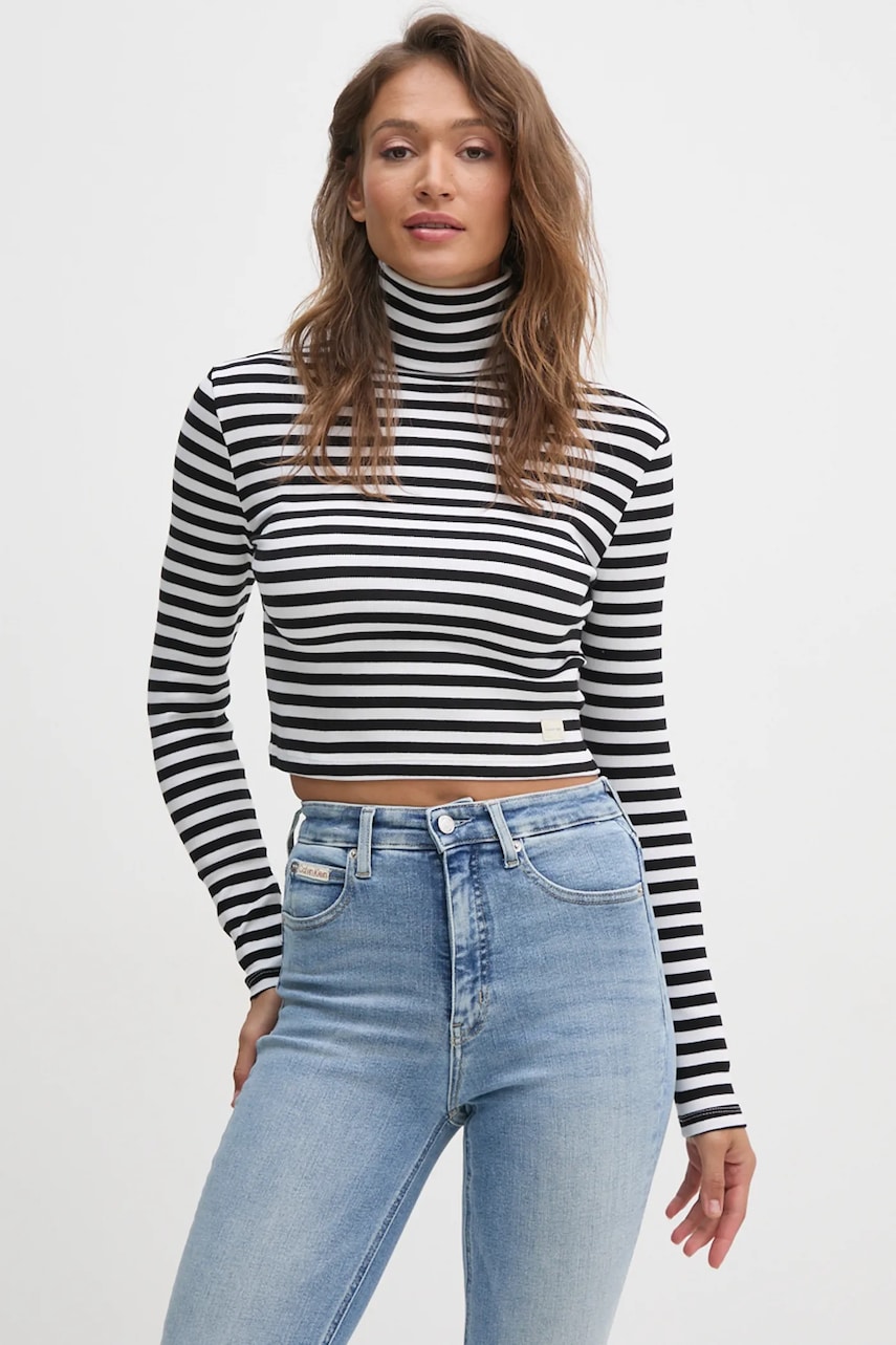 Levně Tričko Calvin Klein Jeans černá barva, s golfem, J20J224196