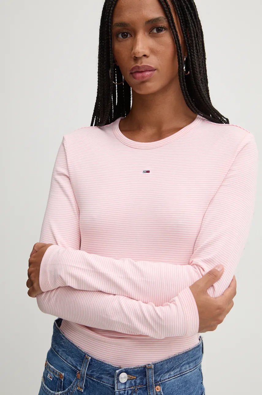 Tommy Jeans longsleeve femei, culoarea roz, DW0DW19043
