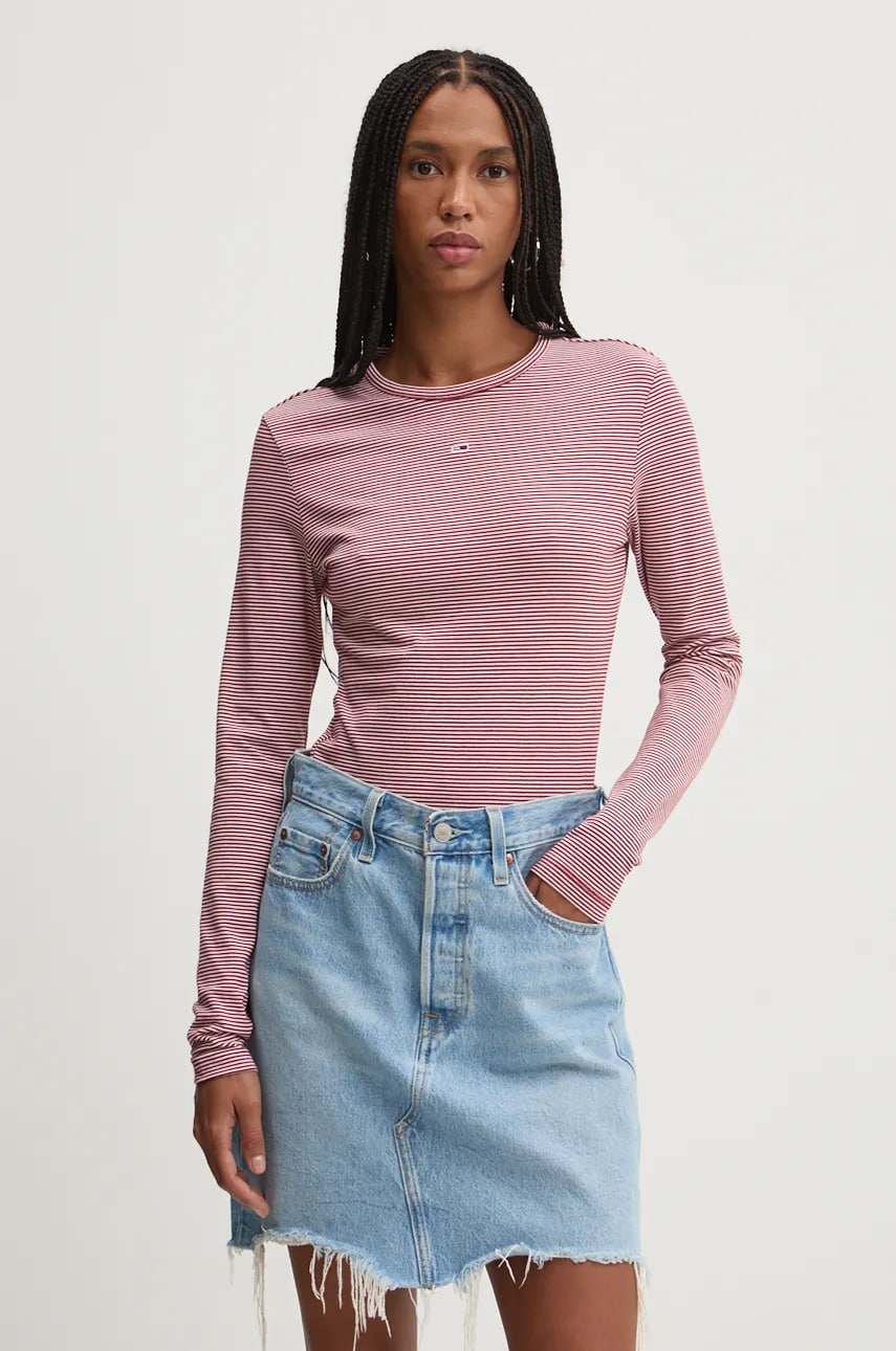 Tommy Jeans longsleeve femei, culoarea rosu, DW0DW19043