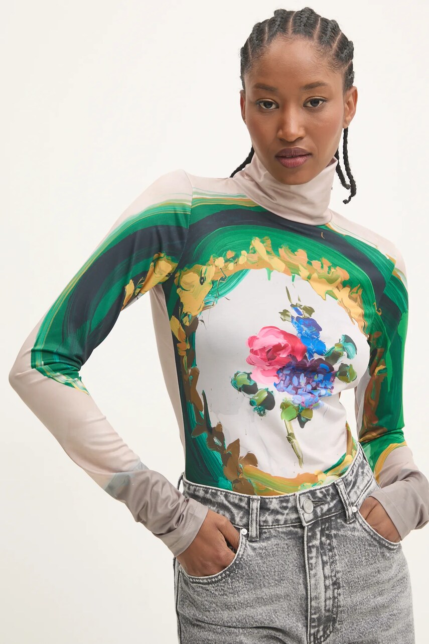 MSGM longsleeve femei, culoarea bej, cu guler, 3742MDM11.247869