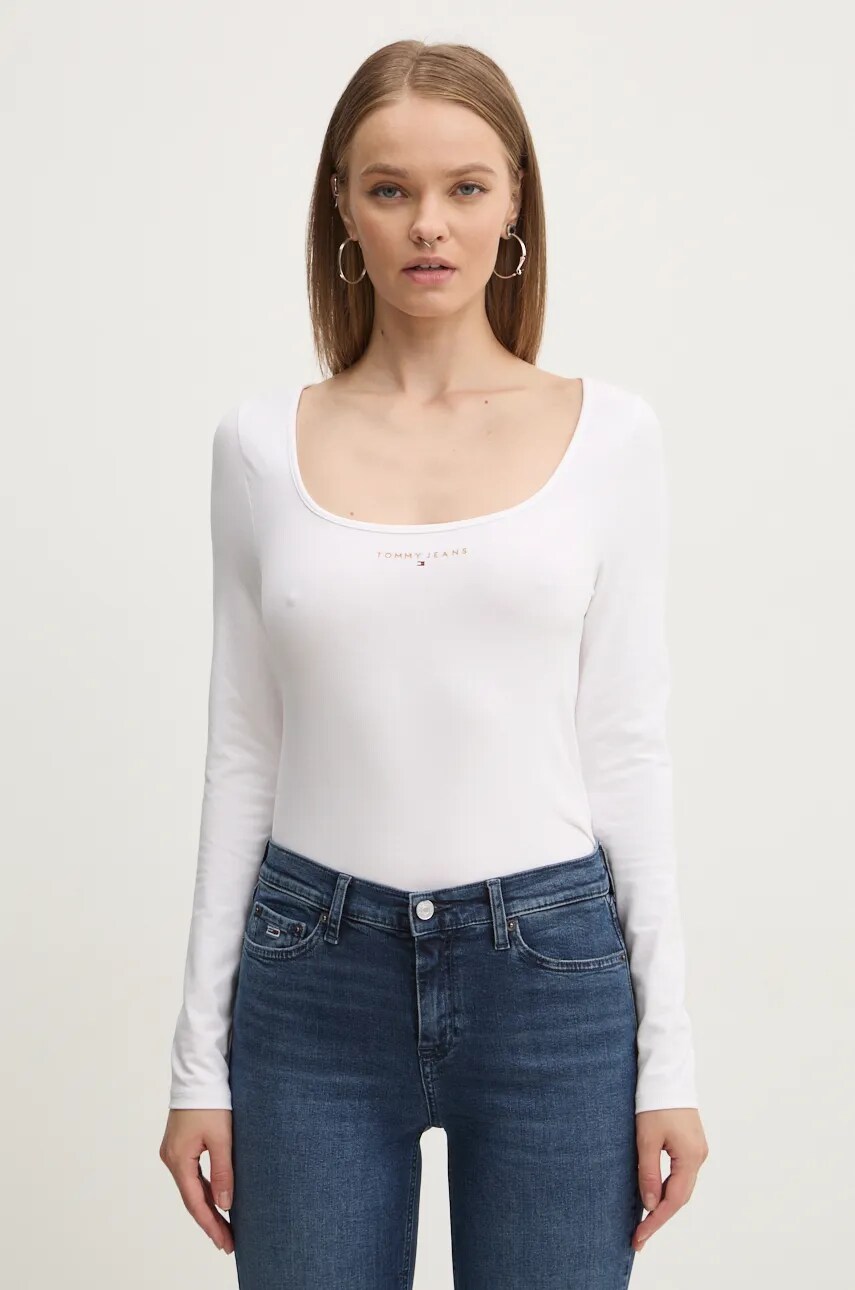 Tommy Jeans longsleeve femei, culoarea alb, DW0DW18791