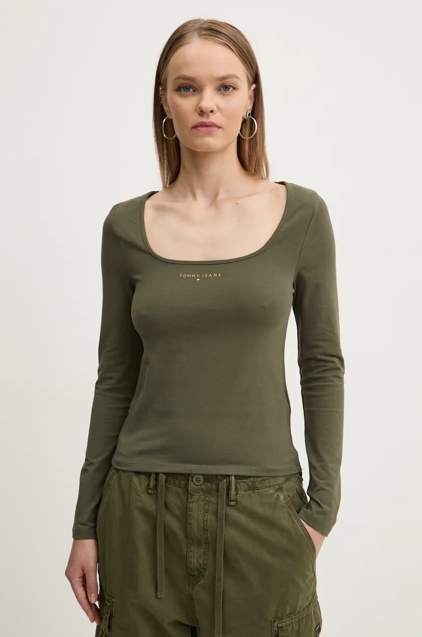 Tommy Jeans longsleeve femei, culoarea verde, DW0DW18791 Tommy Jeans longsleeve femei, culoarea verde, DW0DW18791
