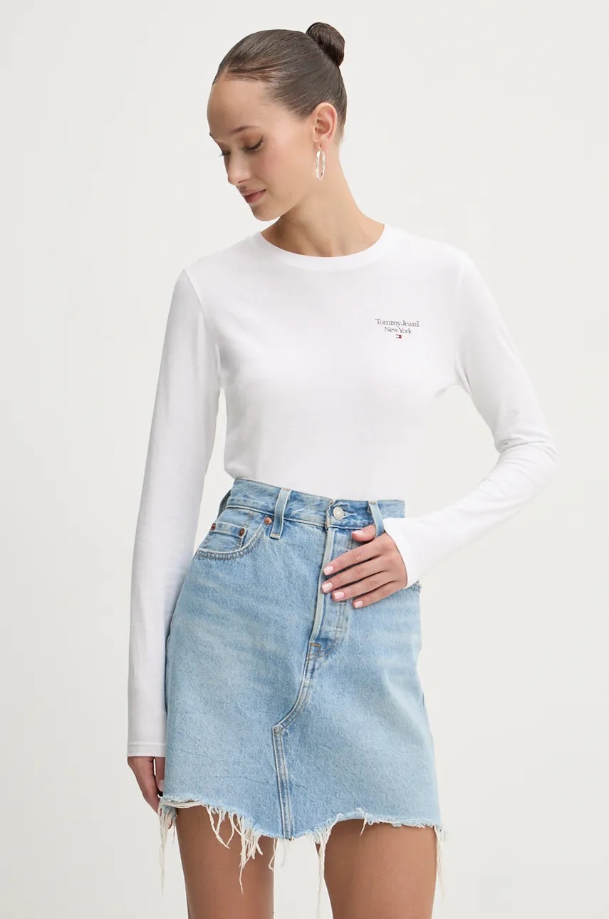 

Памучна блуза с дълги ръкави Tommy Jeans в бяло DW0DW18793, Бял