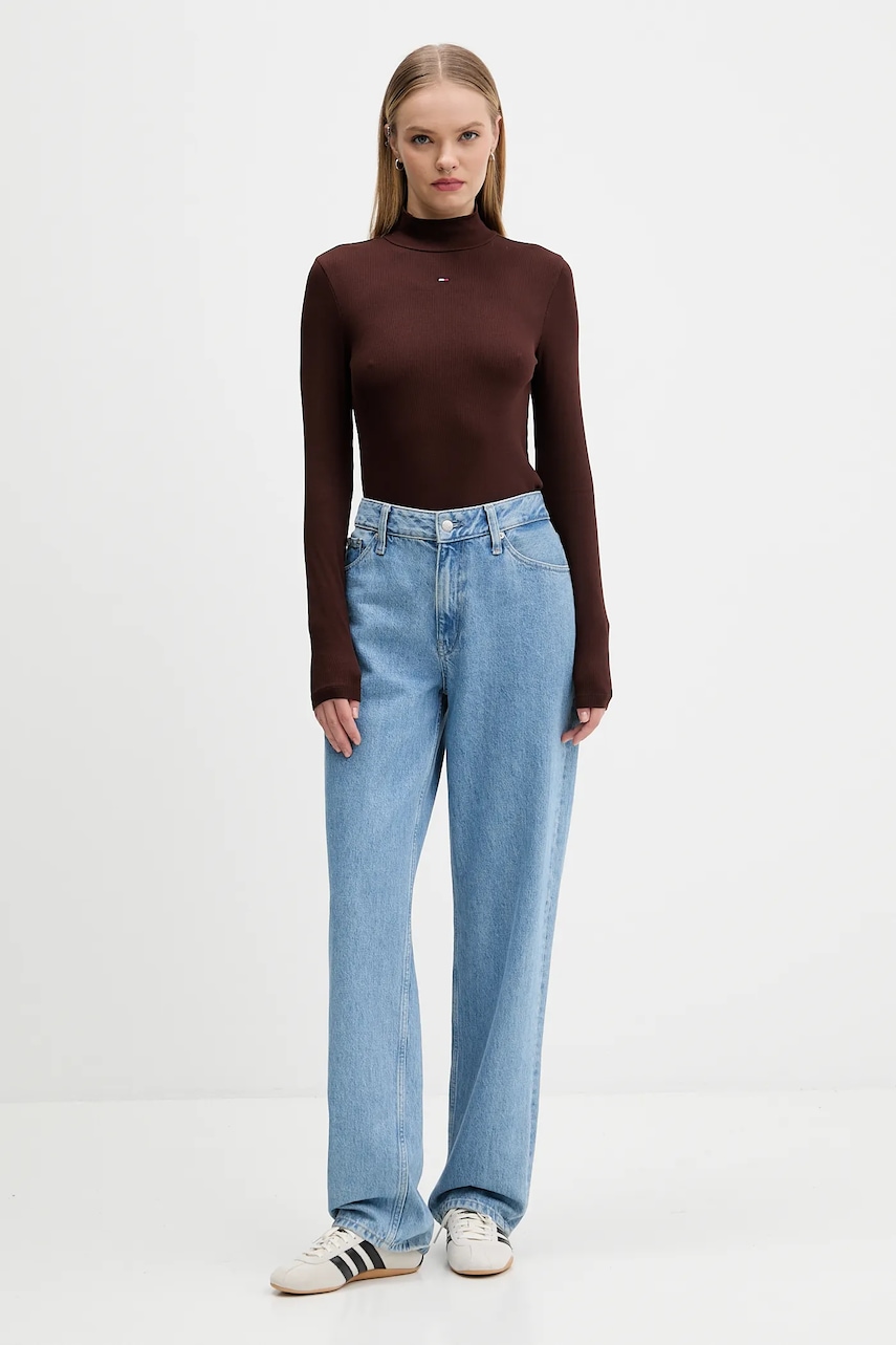 Лонгслив Tommy Jeans цвет чёрный с полугольфом DW0DW19830 Лонгслив Tommy Jeans цвет чёрный с полугольфом DW0DW19830