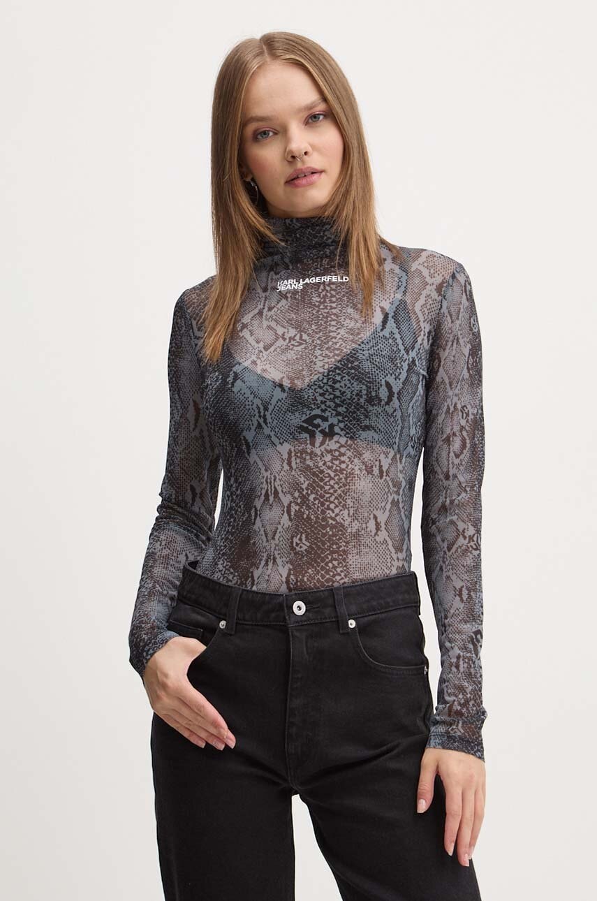 

Блуза с дълги ръкави Karl Lagerfeld Jeans в сиво с ниско поло 246J1702, Сив