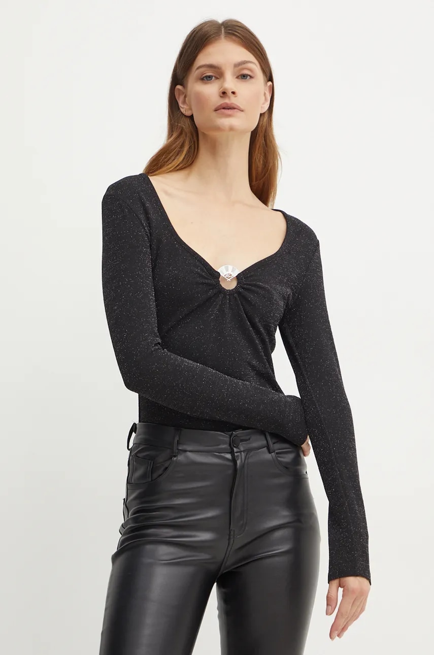Karl Lagerfeld longsleeve femei, culoarea negru, 246W1712