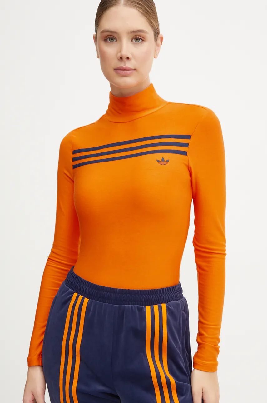 adidas Originals longsleeve femei, culoarea portocaliu, cu turtleneck, JN8313