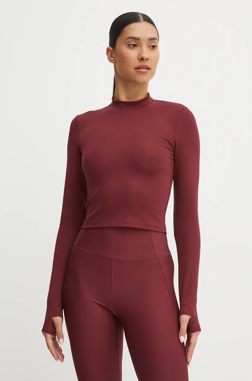 Casall longsleeve de yoga Soft Rib culoarea bordo, cu turtleneck, 24234