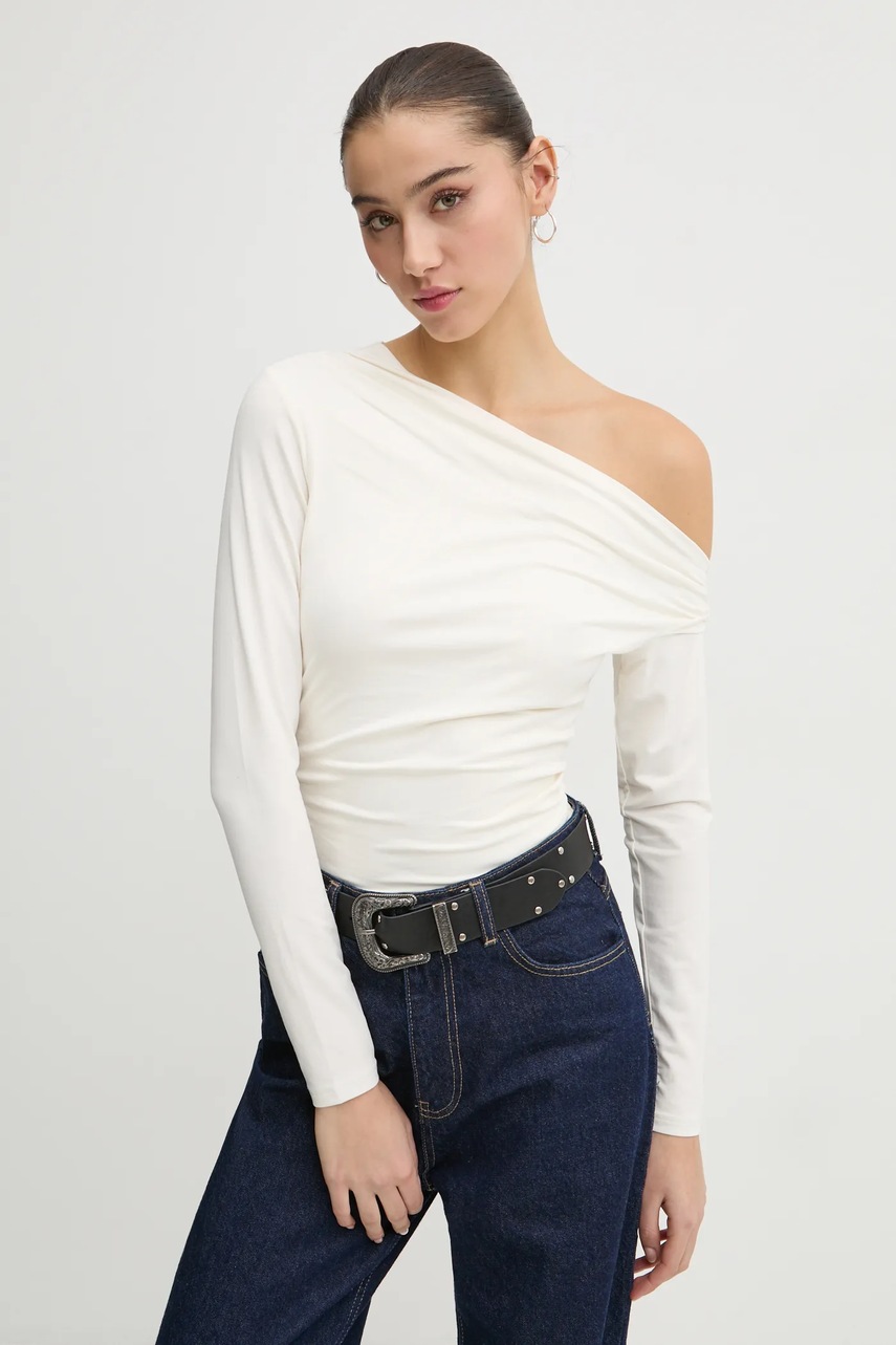 Abercrombie & Fitch longsleeve femei, culoarea bej, KI139-4736