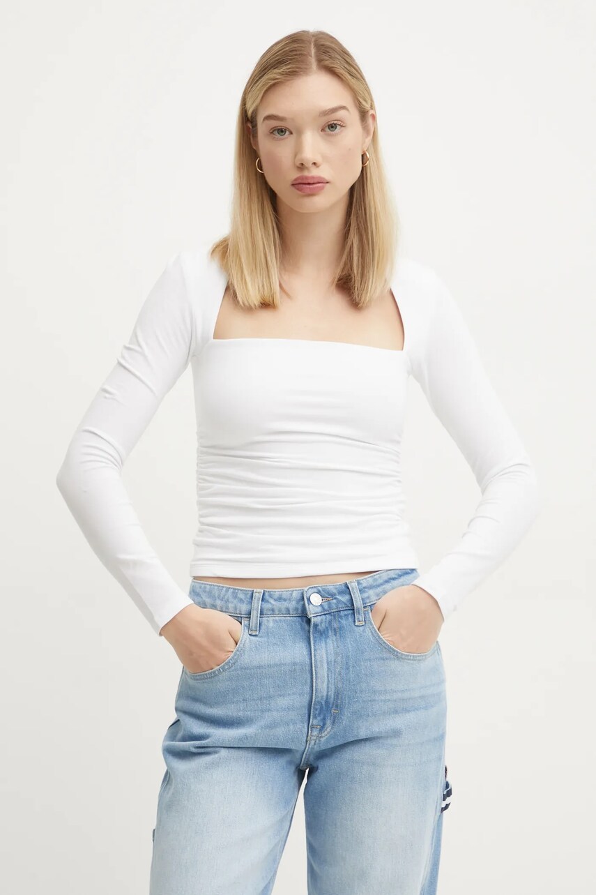 Levně Tričko s dlouhým rukávem Abercrombie & Fitch dámské, bílá barva, KI139-4893