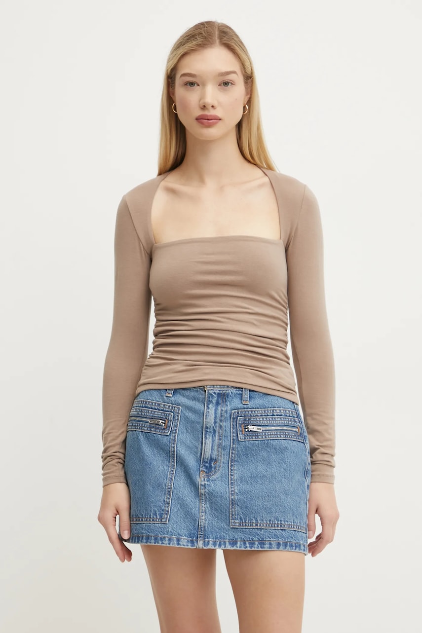 Abercrombie & Fitch longsleeve femei, culoarea bej, KI139-4893 Abercrombie & Fitch longsleeve femei, culoarea bej, KI139-4893