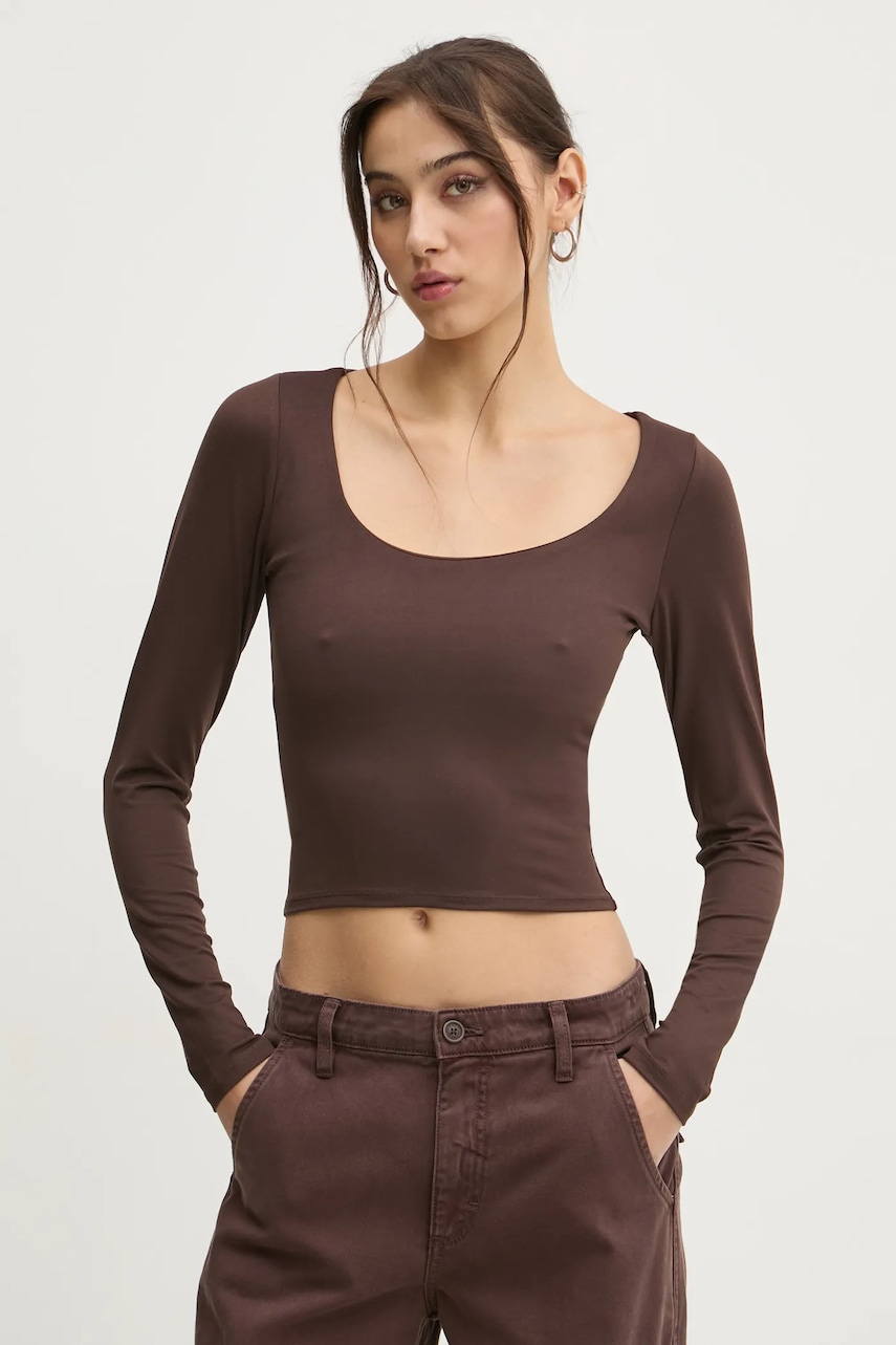 Hollister Co. longsleeve femei, culoarea maro, KI339-3626