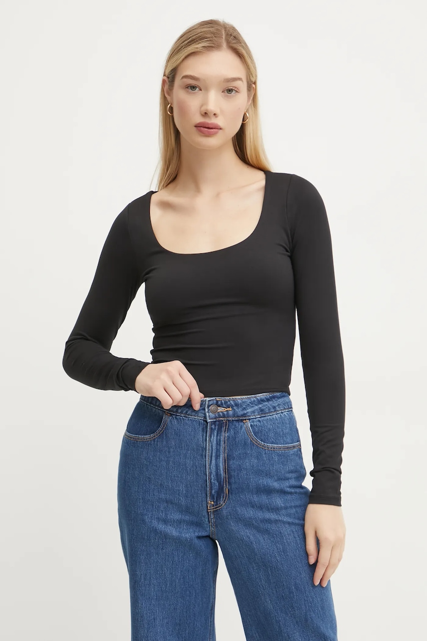 Hollister Co. longsleeve femei, culoarea negru, KI339-3626