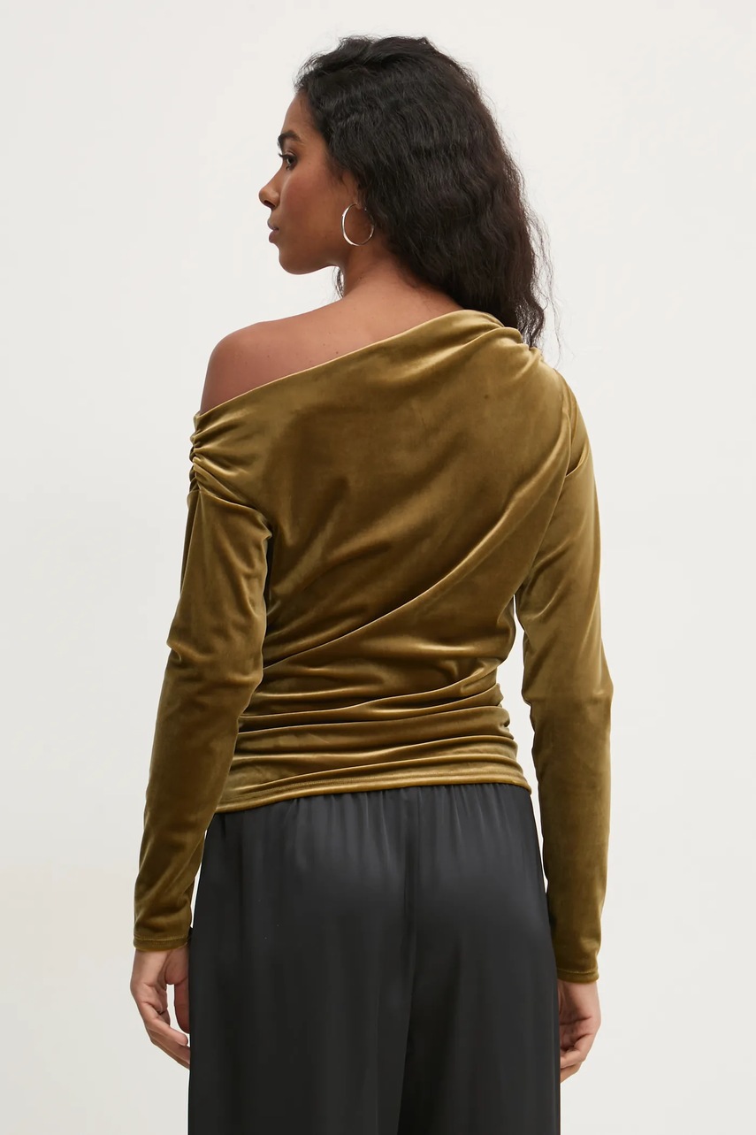 Abercrombie & Fitch velúr pulóver zöld, sima, KI139-4785 termék 2. képe