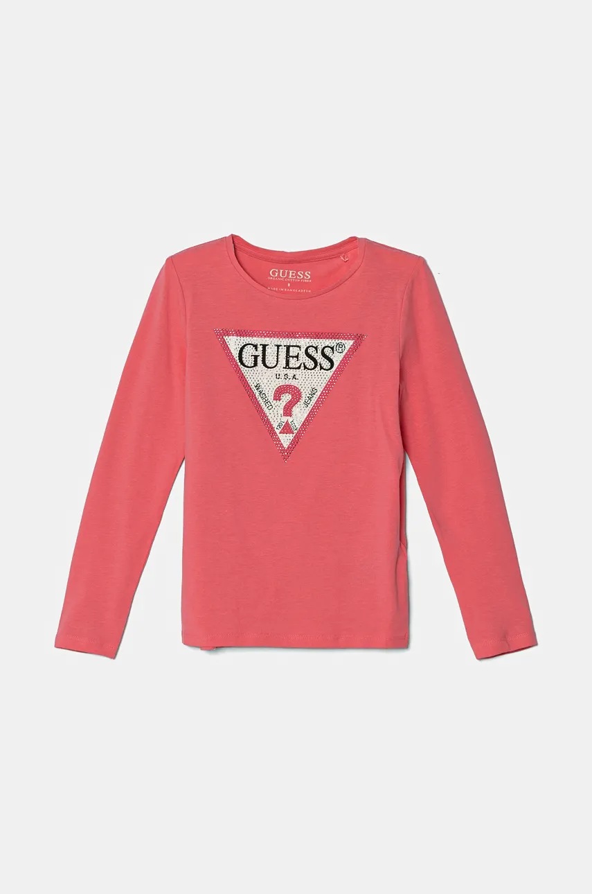 Levně Dětské tričko s dlouhým rukávem Guess růžová barva, J2YI50 K6YW1