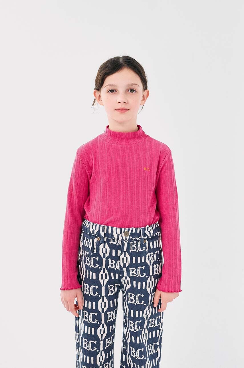 Bobo Choses longsleeve copii culoarea roz, cu turtleneck, 224AC028