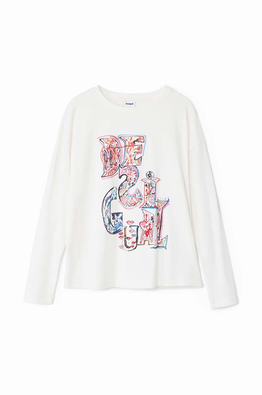 Хлопковый детский лонгслив Desigual цвет белый 24WGTK18 во Львове Хлопковый детский лонгслив Desigual цвет белый 24WGTK18 во Львове