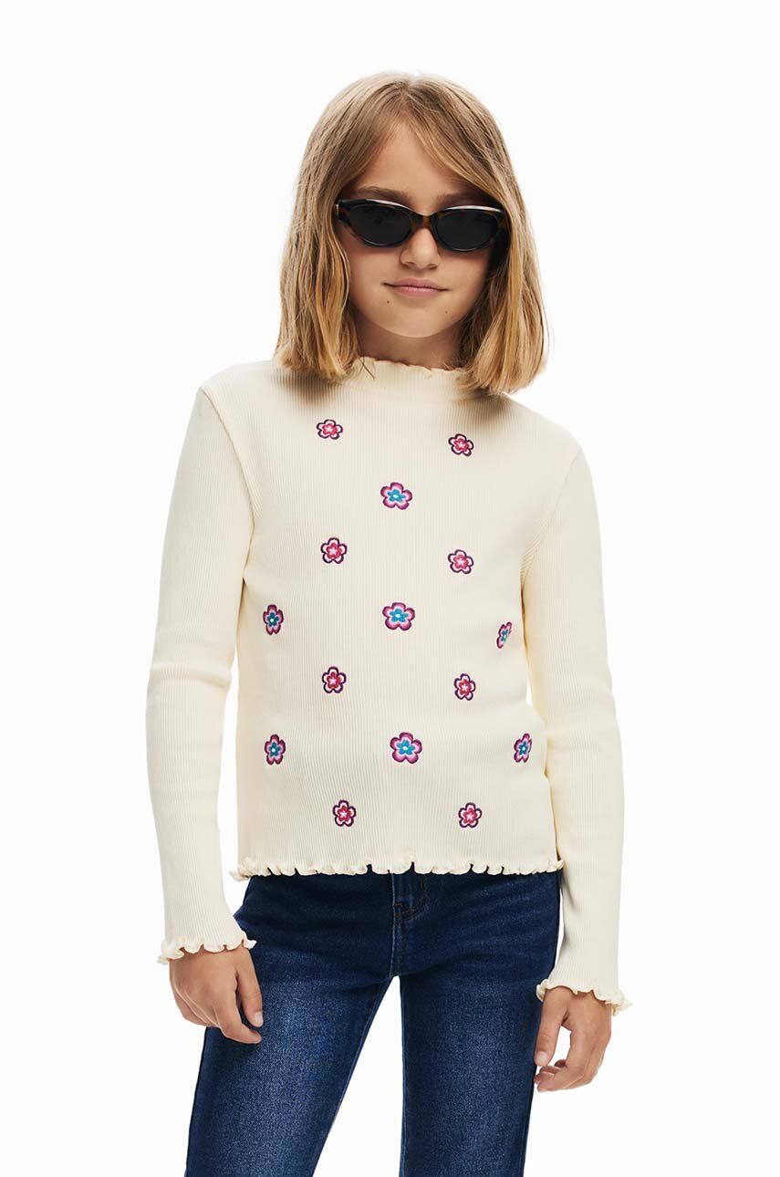 Desigual longsleeve din bumbac pentru copii culoarea bej, cu turtleneck, 24WGTK02